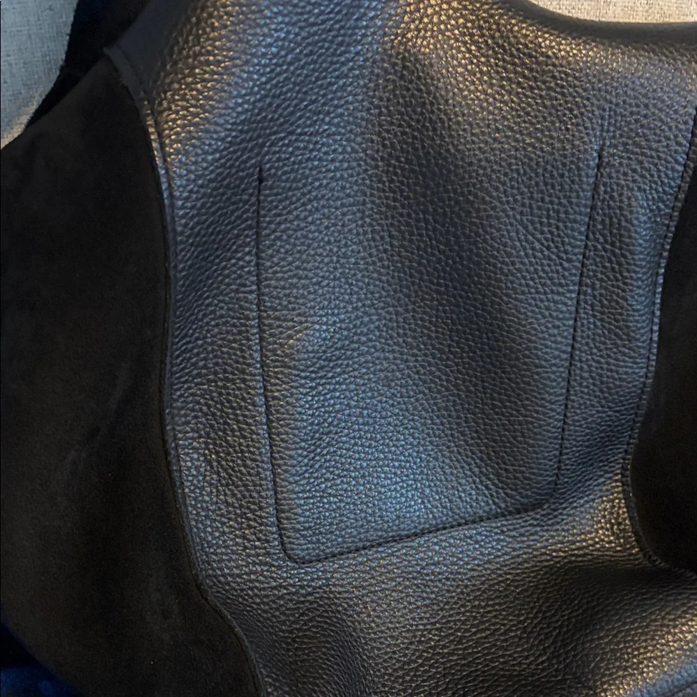 Black Leather Shoulder Bag with Side Tie - Picture 3 of 6